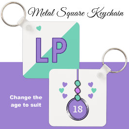 Chaveiro 18. º aniversário iniciais verde roxo