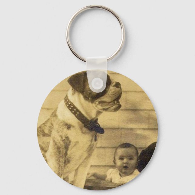 Chaveiro 1920 pitbull guarda bebê (Frente)