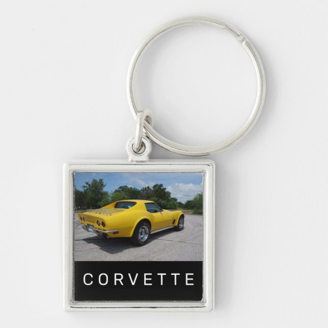 Chaveiro 1973 Corvette Amarelo - Acrílico Duplo Lado (Frente)