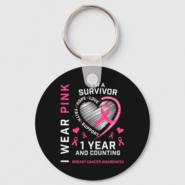 Chaveiro 1 ano de Cancer grátis mãe cor-de-rosa consciência (Frente)
