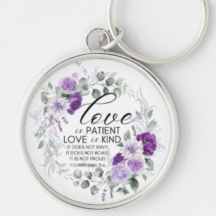 Chaveiro 1 Corinthians 13:4 O amor é Violeta Paciente Flora