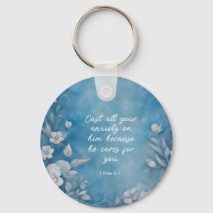Chaveiro 1 Pedro 5:7 “Lancem Toda a Sua Ansiedade” Azul Flo