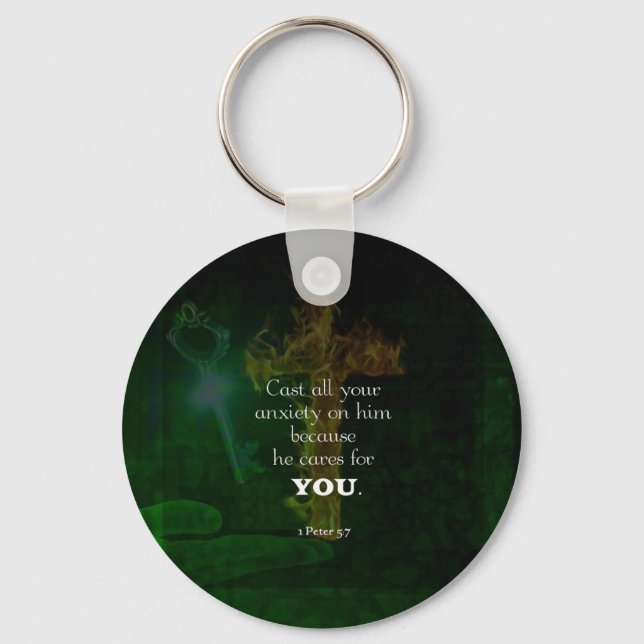 Chaveiro 1 Peter 5:7 Uplifando a cotação dos versos da Bíbl (Frente)