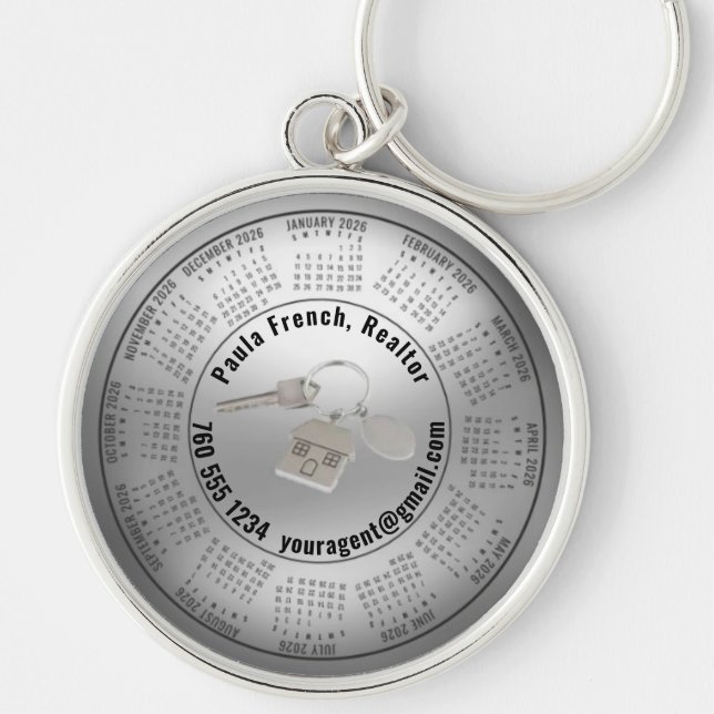 Chaveiro 2026 Calendar Editable Real Estate Keychain (Frente)