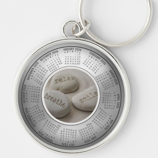 Chaveiro 2026 Calendar Keychain Breathe Relax Smile (Frente)