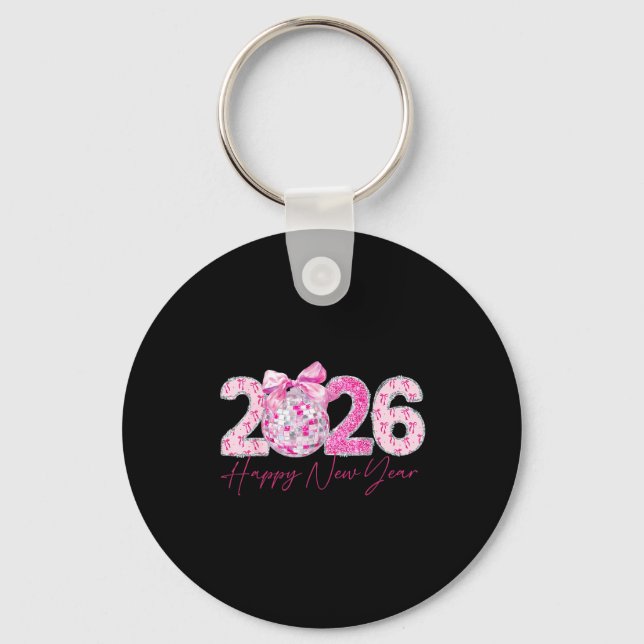 Chaveiro 2026 Happy New Year Bow Patch Disco Ball  (Frente)