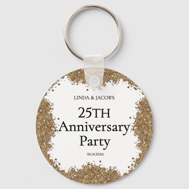 Chaveiro 25th Wedding Anniversary Gold Faux Glitter  (Frente)