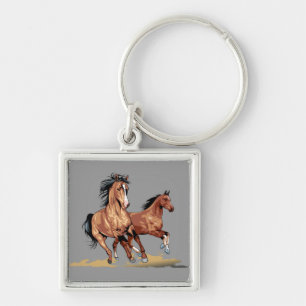 Chaveiro 2 Belos Cavalos Correndo Chave Corrente
