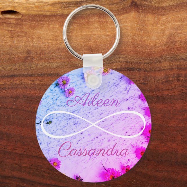 Chaveiro 2 Nomes Simples Símbolo Infinito Amigos Flores (Frente)