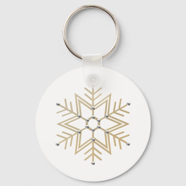 Chaveiro 2 prata e floco de neve Dourado 3-D (Frente)