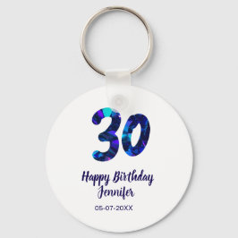 Chaveiro 30th birthday add name date year blue sparkle 
