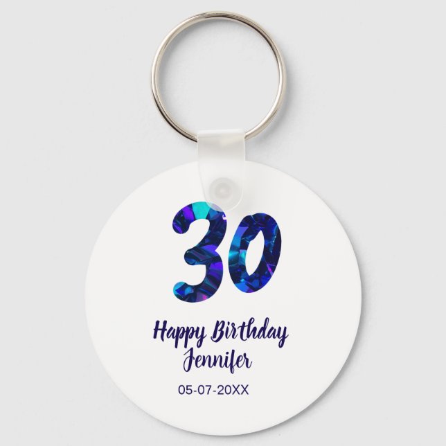 Chaveiro 30th birthday add name date year blue sparkle  (Frente)