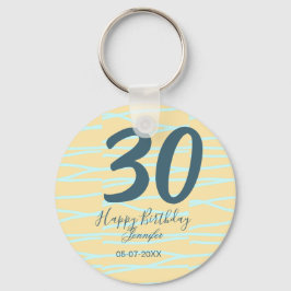 Chaveiro 30th birthday add name date year yellow blue paste