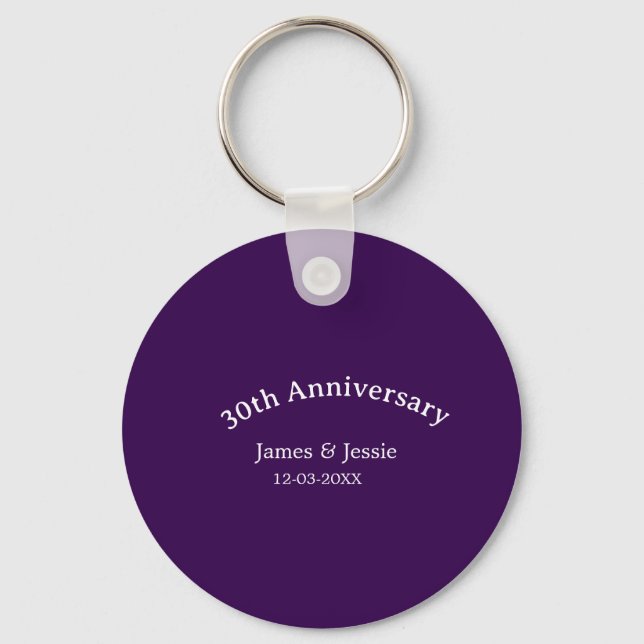 Chaveiro 30th wedding anniversary name date purple simple  (Frente)