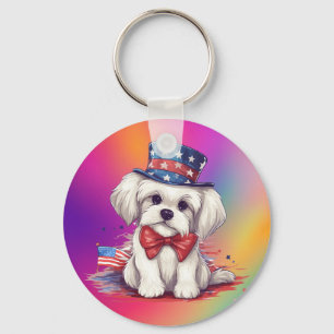 Chaveiro 4º de julho Cachorro Branco Cute-43568