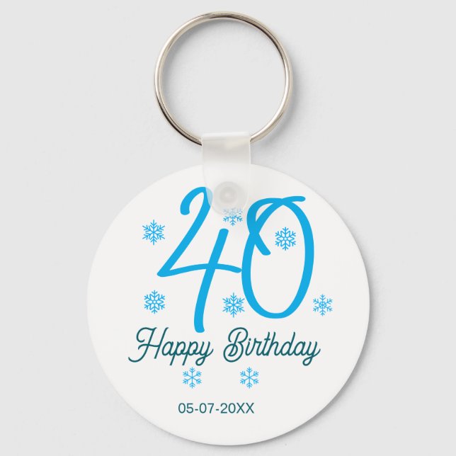 Chaveiro 40th birthday add name date year blue template (Frente)