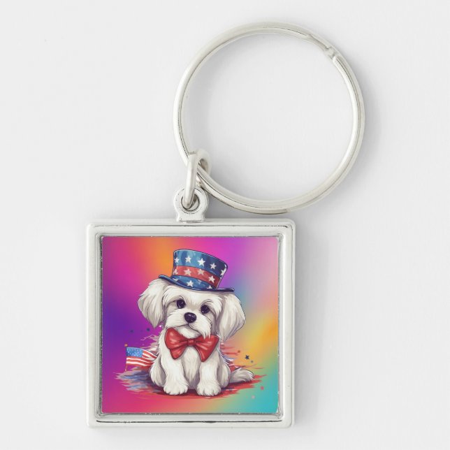 Chaveiro 4 de Julho Cachorro Branco Fofo-43568 (Frente)