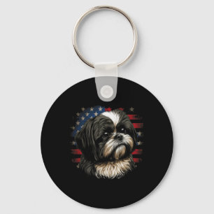 Chaveiro 4 De Julho De Shih Tzu Sobre Shi Patriótico Americ