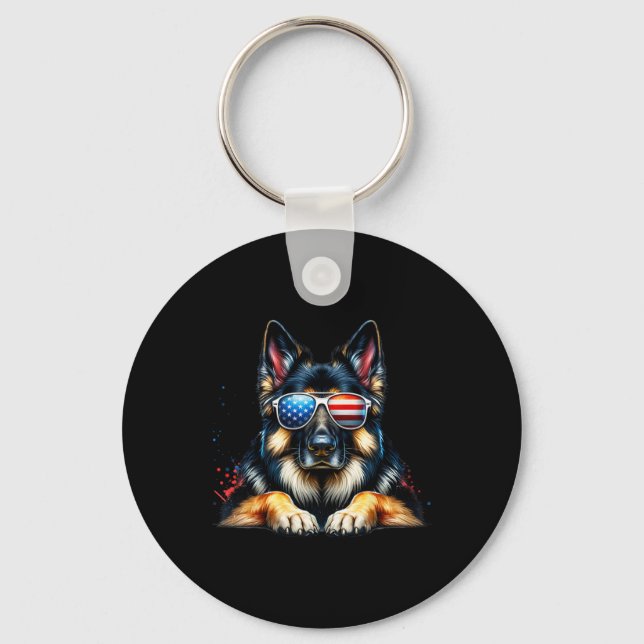 Chaveiro 4 de julho Fla German shepherd Americana Patriótic (Frente)