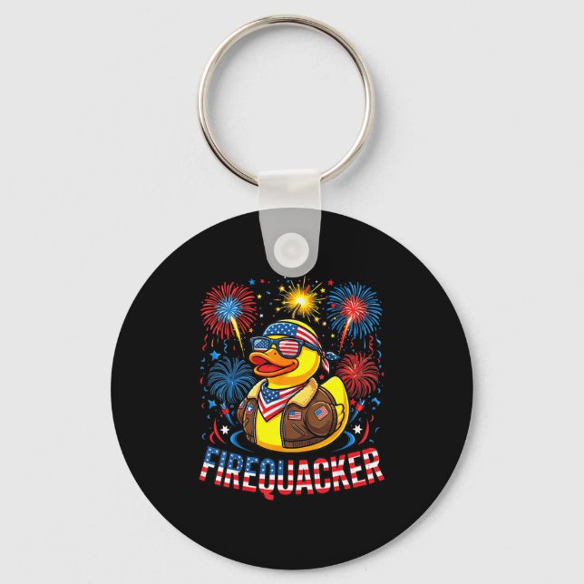 Chaveiro 4 de julho pato firequacker patriótico engraçado q (Frente)