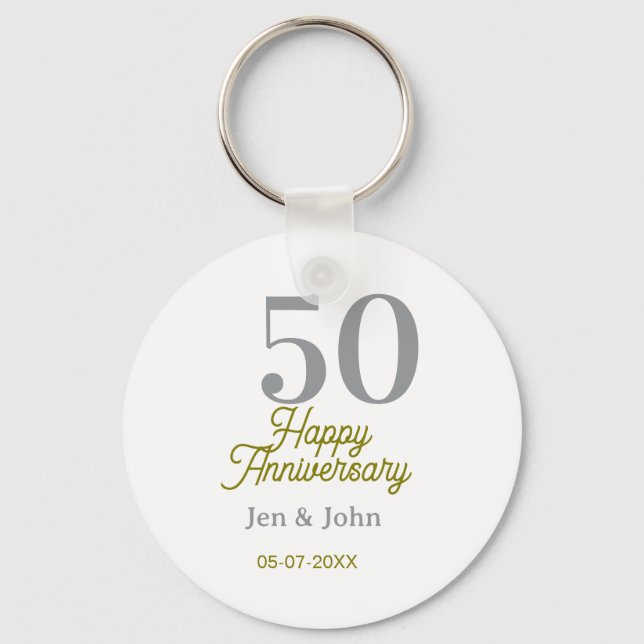 Chaveiro 50º nome data feliz aniversário prata ouro data (Frente)