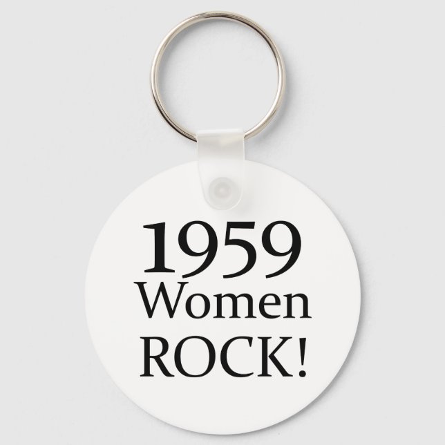 Chaveiro 50º Presentes de Aniversário, 1959 Mulheres Rock! (Frente)