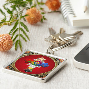 Chaveiro [500] Rosy Cross (Rosa Croix) em Vermelho e Dourad