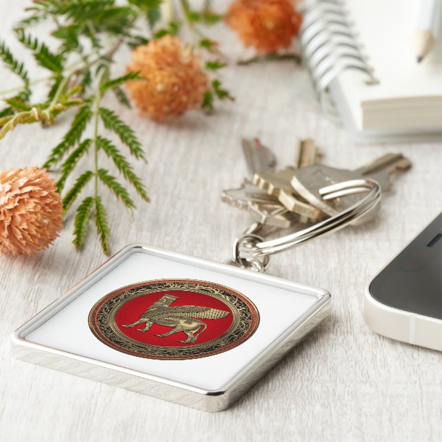 Chaveiro [500] Touro Assírio - Dourado Lamaçu (Lateral)