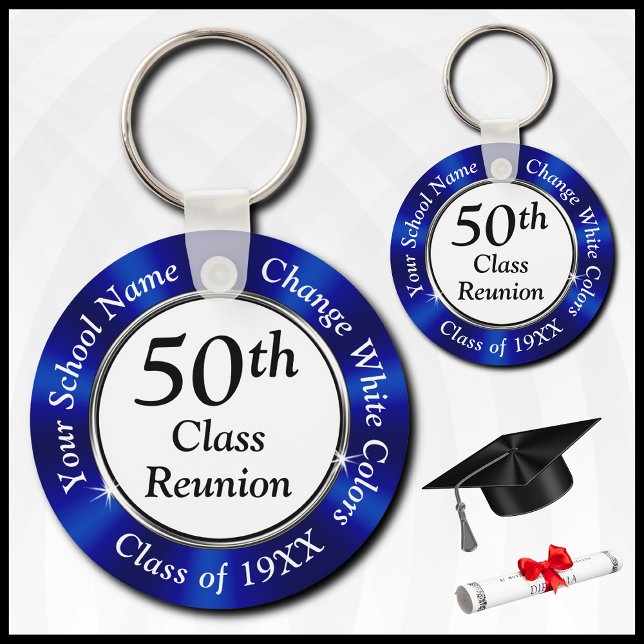 Chaveiro 50.ª classe, Souvenirs, Blue (Blue, White and Black, 50th Class Reunion Favors. 50th High School Reunion. Class of 1974 ideas.)