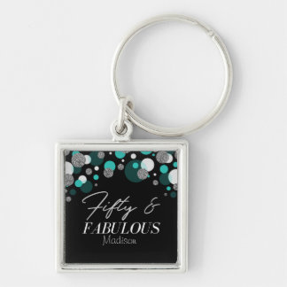 Chaveiro 50 e Preto Fabuloso, Teal, Prata