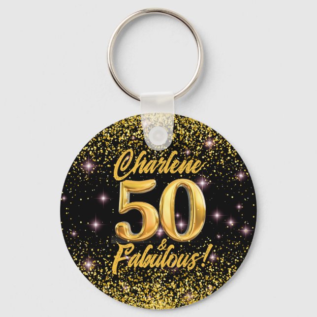 Chaveiro 50 Estrelas Douradas Fabulosas, Rosa-Rosa, 50º ani (Frente)