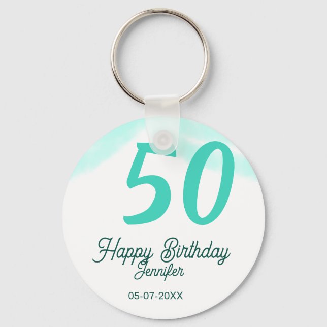 Chaveiro 50th birthday add name date year green pastel bold (Frente)