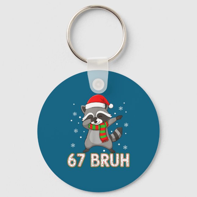 Chaveiro 67 Bruh Six Seven Meme Raccoon Christmas Kids Boys (Frente)