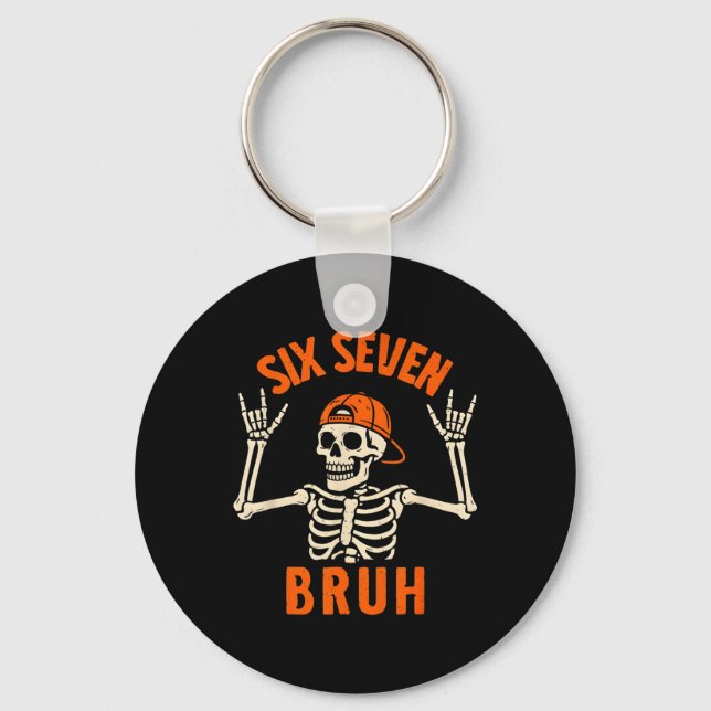 Chaveiro 67 Meme 6 7 Funny Halloween Skeleton Rock On Six S (Frente)