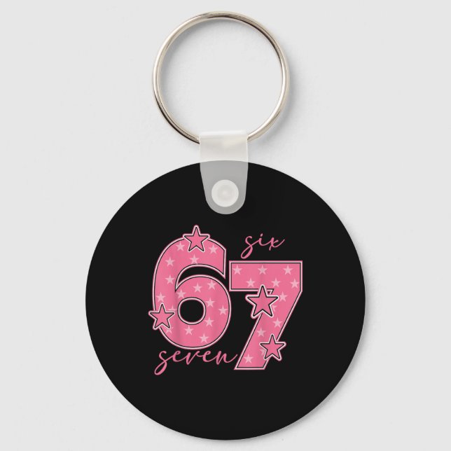 Chaveiro 67 Meme Seis Sete Gíria Gen Alpha Fofo Rosa 6 7 Gi (Frente)