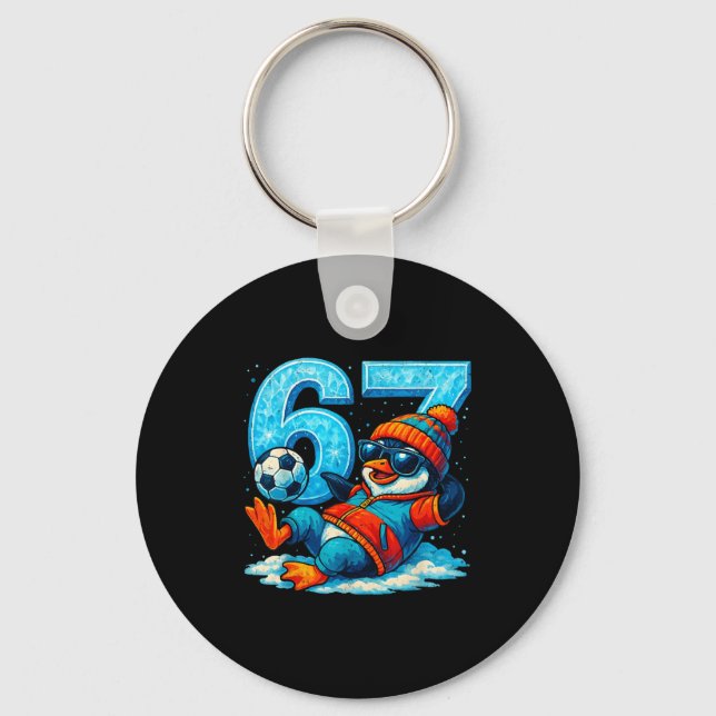 Chaveiro 67 Penguin Soccer Funny Winter Meme Gift  (Frente)