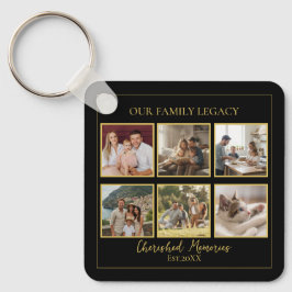 Chaveiro 6 Photo Collage Square Black Gold Keychain