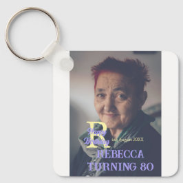 Chaveiro 80 de aniversário da foto adicione nome data roxo 