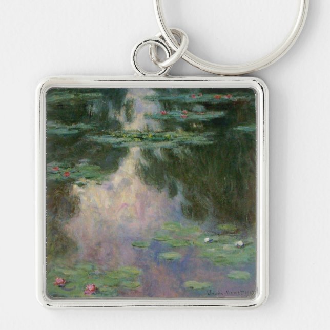Chaveiro A ÁGUA ESTÁ EM PINK VERDE POND, por Claude Monet (Frente)