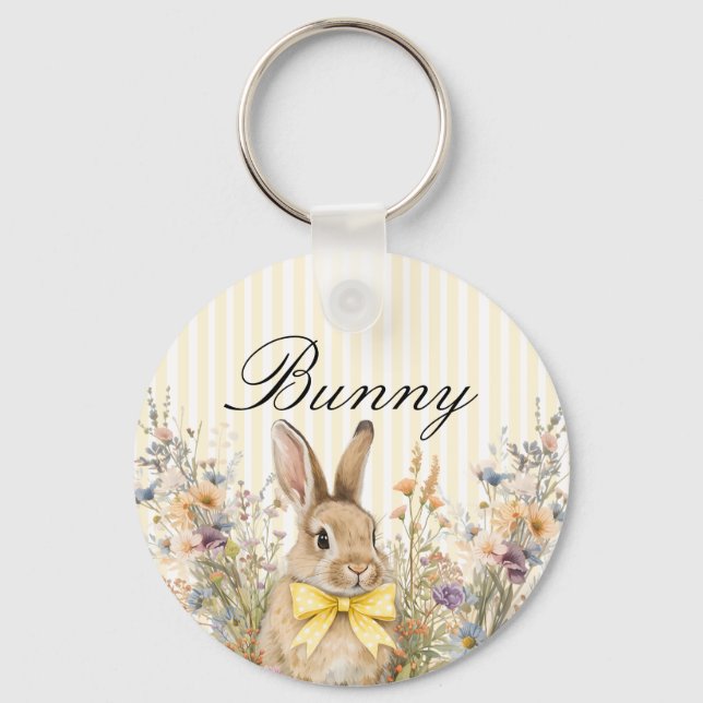 Chaveiro A cute little Floral Bunny Yellow Bow Baby Shower  (Frente)
