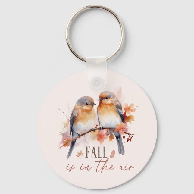 Chaveiro A Queda Está No Ar - Aves Cutas E Folhas De Outono (Frente)