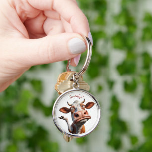 Chaveiro A vaca Bobo - "Sério?" Design de citação engraçado