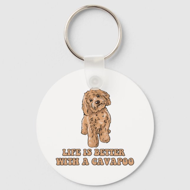 Chaveiro A Vida É Melhor Com Uma Cavapoo - Cachorro Engraça (Frente)