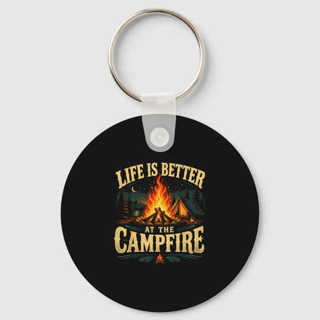 Chaveiro A vida é melhor na fogueira engraçado rv camper (Frente)