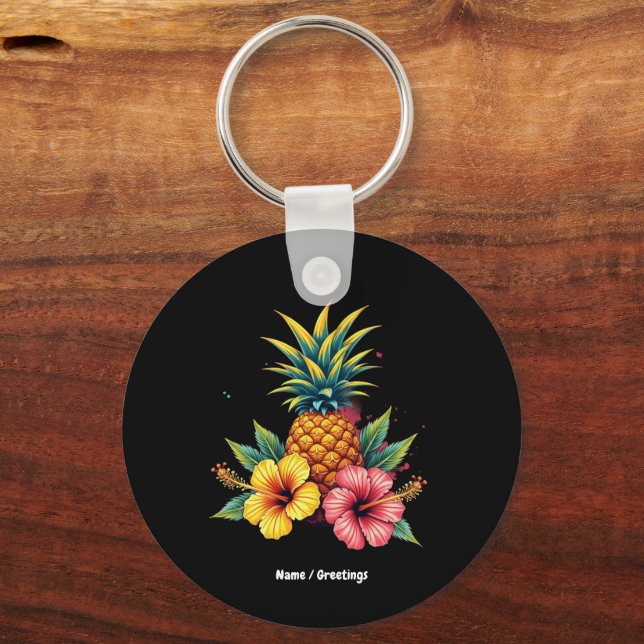 Chaveiro Abacaxi e Hibiscus Floral Hawaii Summer Beach (Frente)