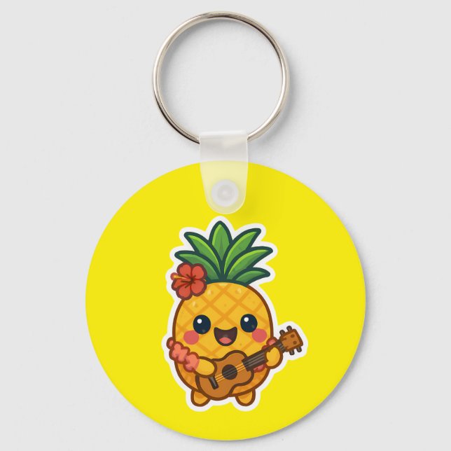 Chaveiro Abacaxi Kawaii sorridente - Tropical (Frente)
