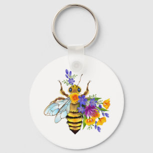 Chaveiro Abeja flor com plantas silvestres