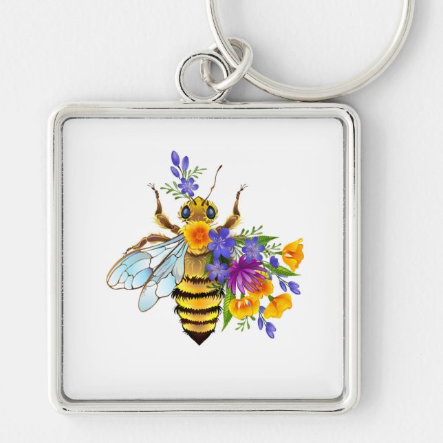 Chaveiro Abeja flor com plantas silvestres (Frente)