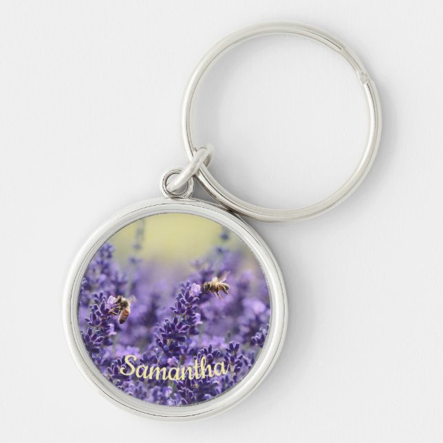 Chaveiro Abelhas De Lavanda Cuta Com Nome (Frente)