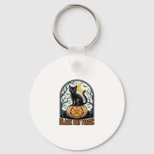 Chaveiro Abóbora de Gato Preto Gravura de Halloween Vintage